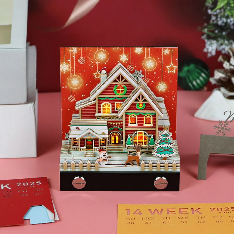 Notepad Calendar 2025 Christmas House With Light 3D Art Memo Pad Non Sticky Sheets Paper Notes Office Accessories Christmas Gift