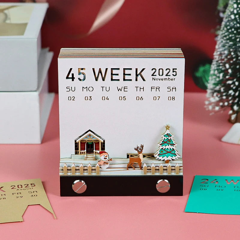 Notepad Calendar 2025 Christmas House With Light 3D Art Memo Pad Non Sticky Sheets Paper Notes Office Accessories Christmas Gift