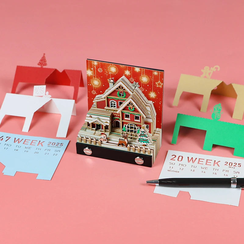 Notepad Calendar 2025 Christmas House With Light 3D Art Memo Pad Non Sticky Sheets Paper Notes Office Accessories Christmas Gift