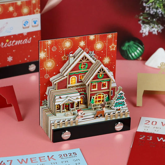 Notepad Calendar 2025 Christmas House With Light 3D Art Memo Pad Non Sticky Sheets Paper Notes Office Accessories Christmas Gift