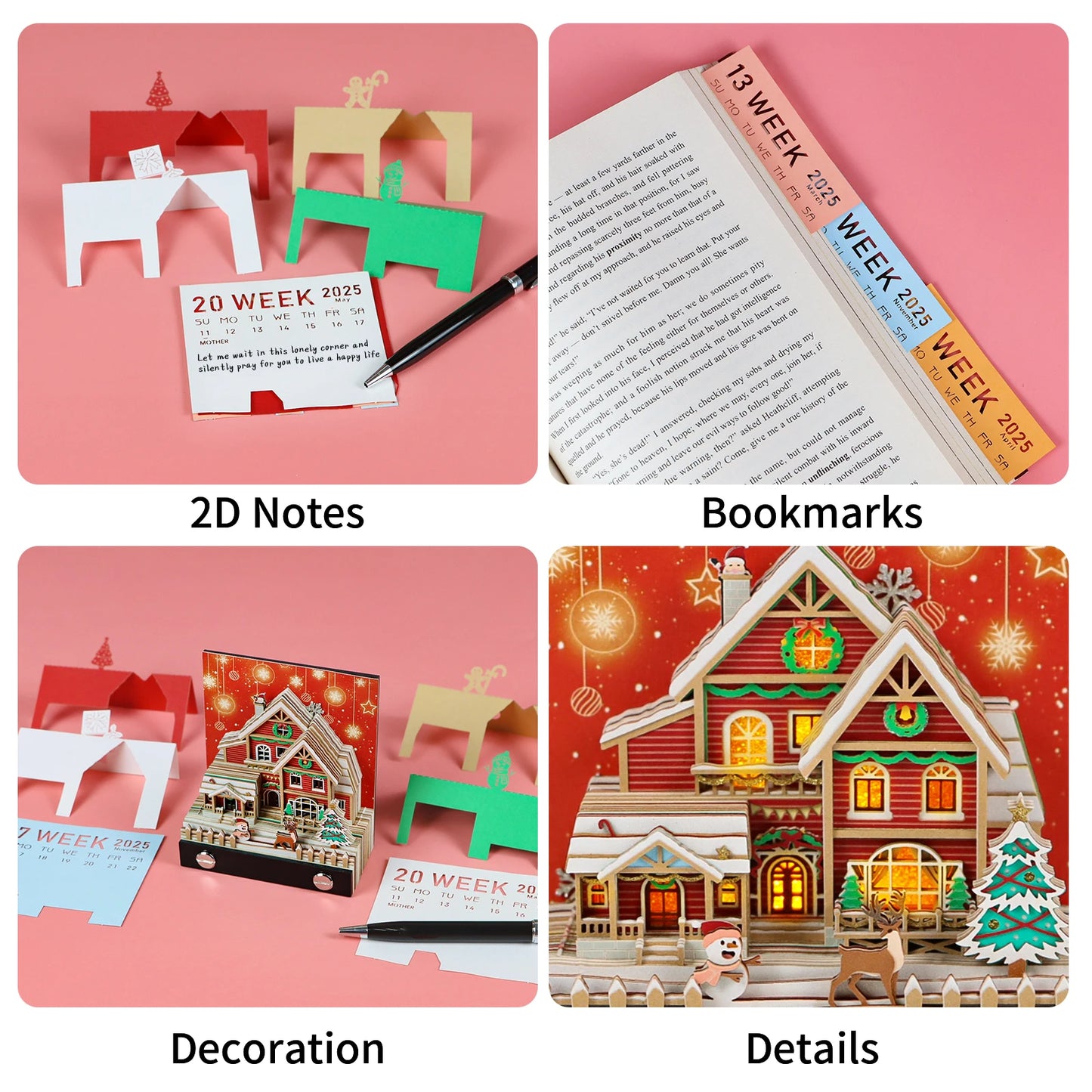 Notepad Calendar 2025 Christmas House With Light 3D Art Memo Pad Non Sticky Sheets Paper Notes Office Accessories Christmas Gift